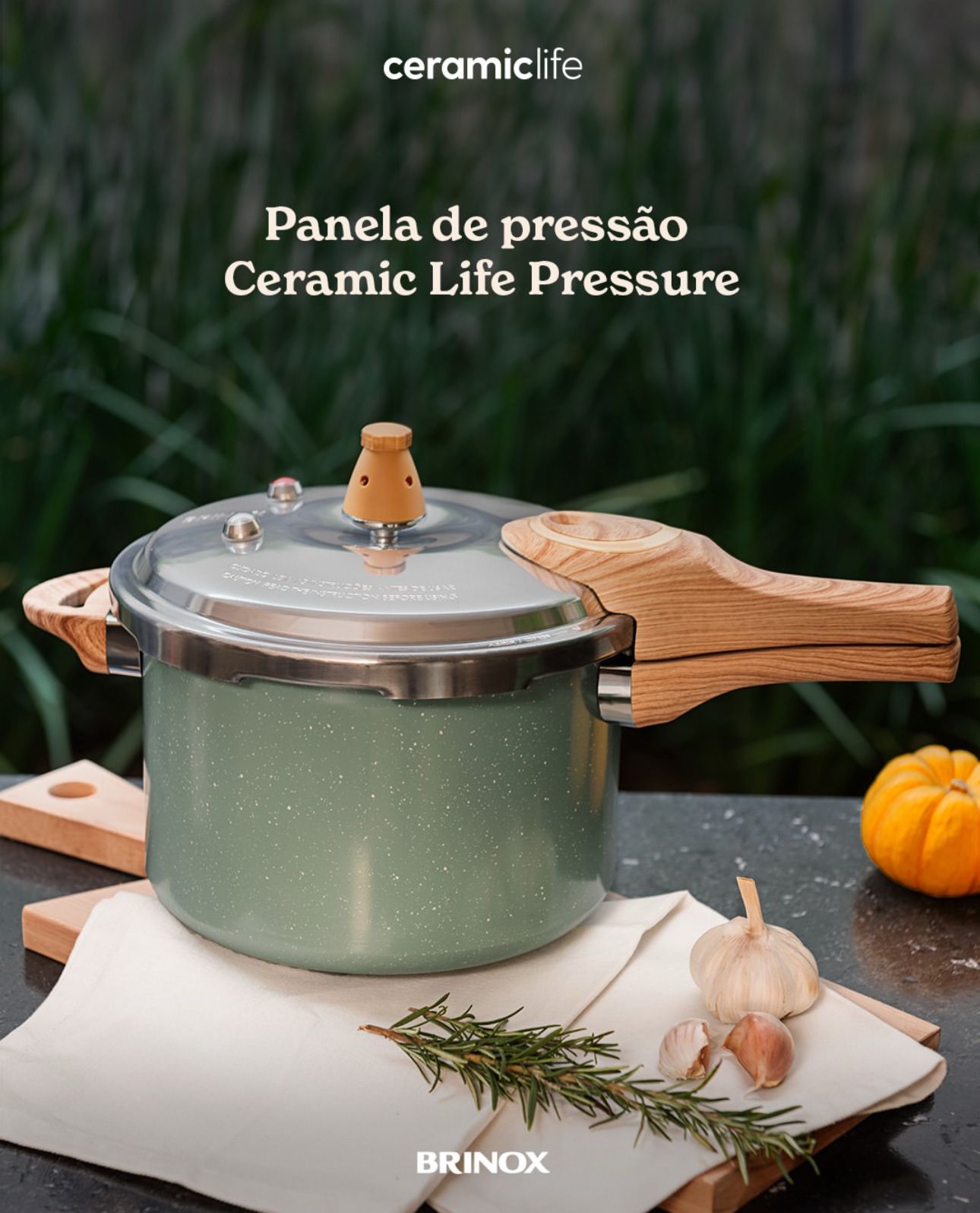 Panela de Pressão Brinox 4,2L Fechamento Externo Verde Ceramic Life Pressure