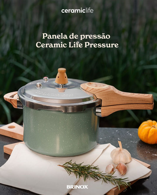Panela de Pressão Brinox 4,2L Fechamento Externo Verde Ceramic Life Pressure