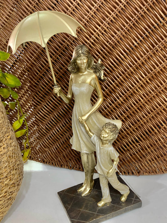 ESCULTURA MÃE E FILHO DECORAÇÃO RESINA ESTATUA LUXO 28CM