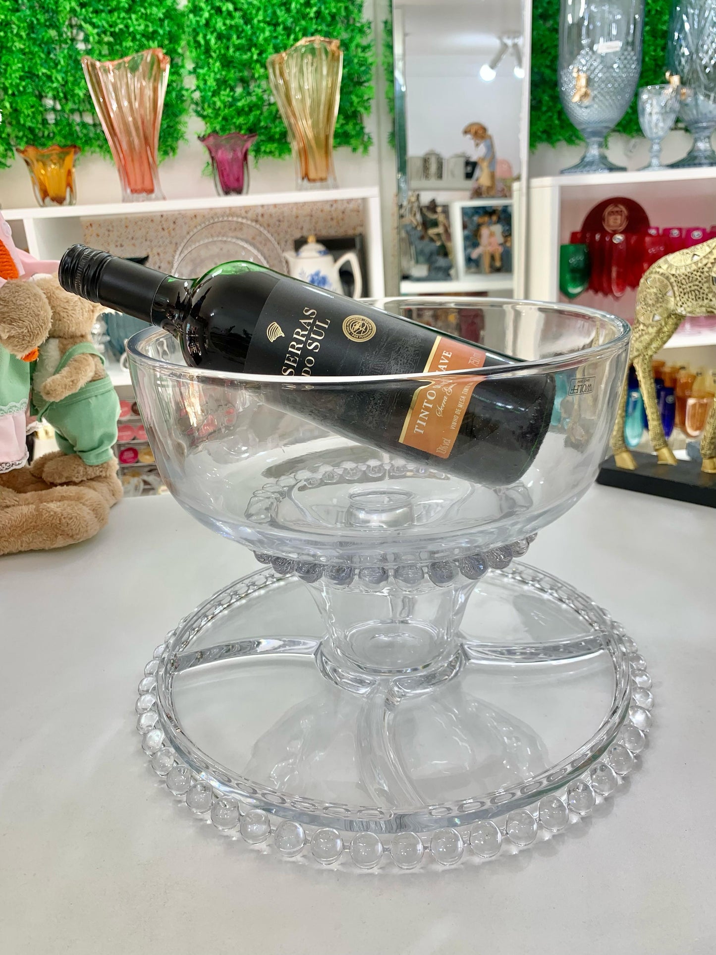 WOLFF - Prato para Bolo com Pé de Cristal e Tampa 31cm x 25cm - Linha Pearl