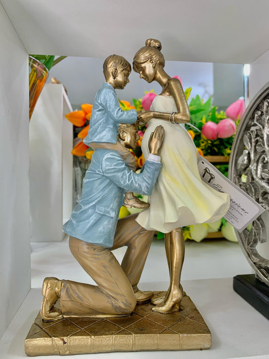 Escultura Família Decorativa Mãe Grávida, Pai e Filho