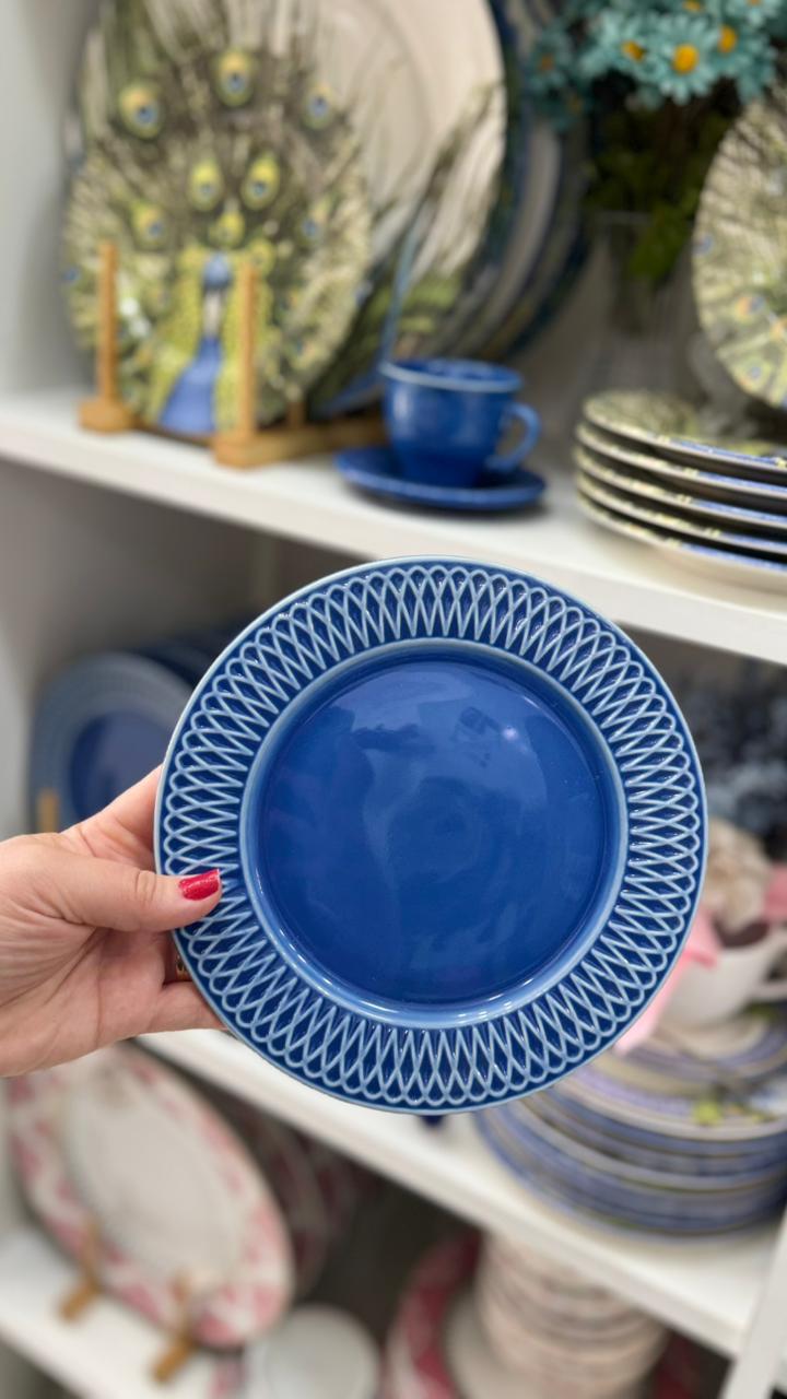 PRATO DE SOBREMESA DE CERÂMICA AZUL SCALLA 20CM