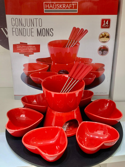 Conjunto Fondue 14 Peças Mons Vermelho Em Ceramica Hauskraft