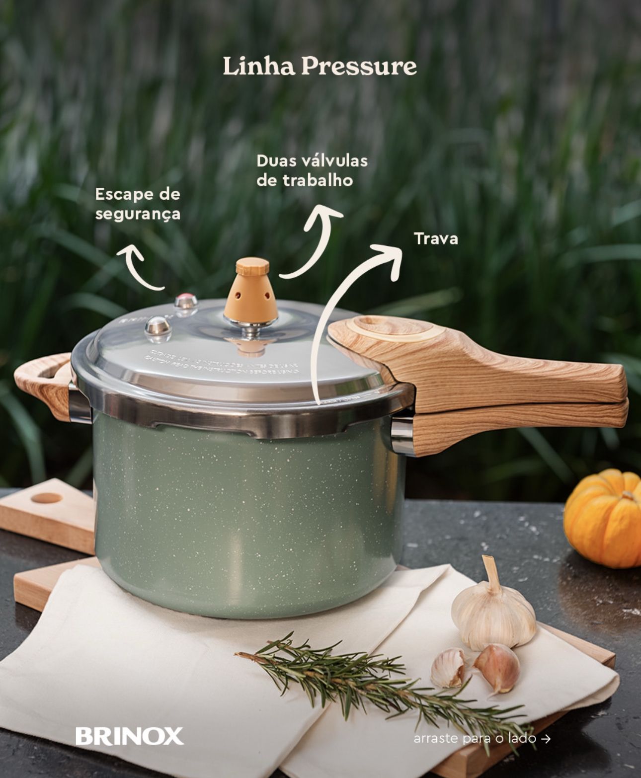 Panela de Pressão Brinox 4,2L Fechamento Externo Verde Ceramic Life Pressure