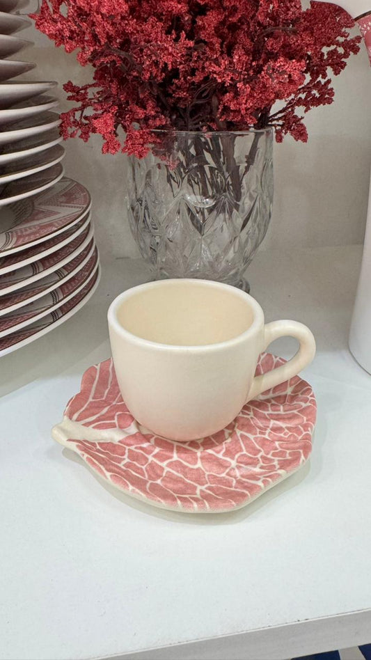 XICARA MAIS PIRES PARA CAFÉ 90 ML COUVE MATTE ROSA  CERÂMICA SCALLA