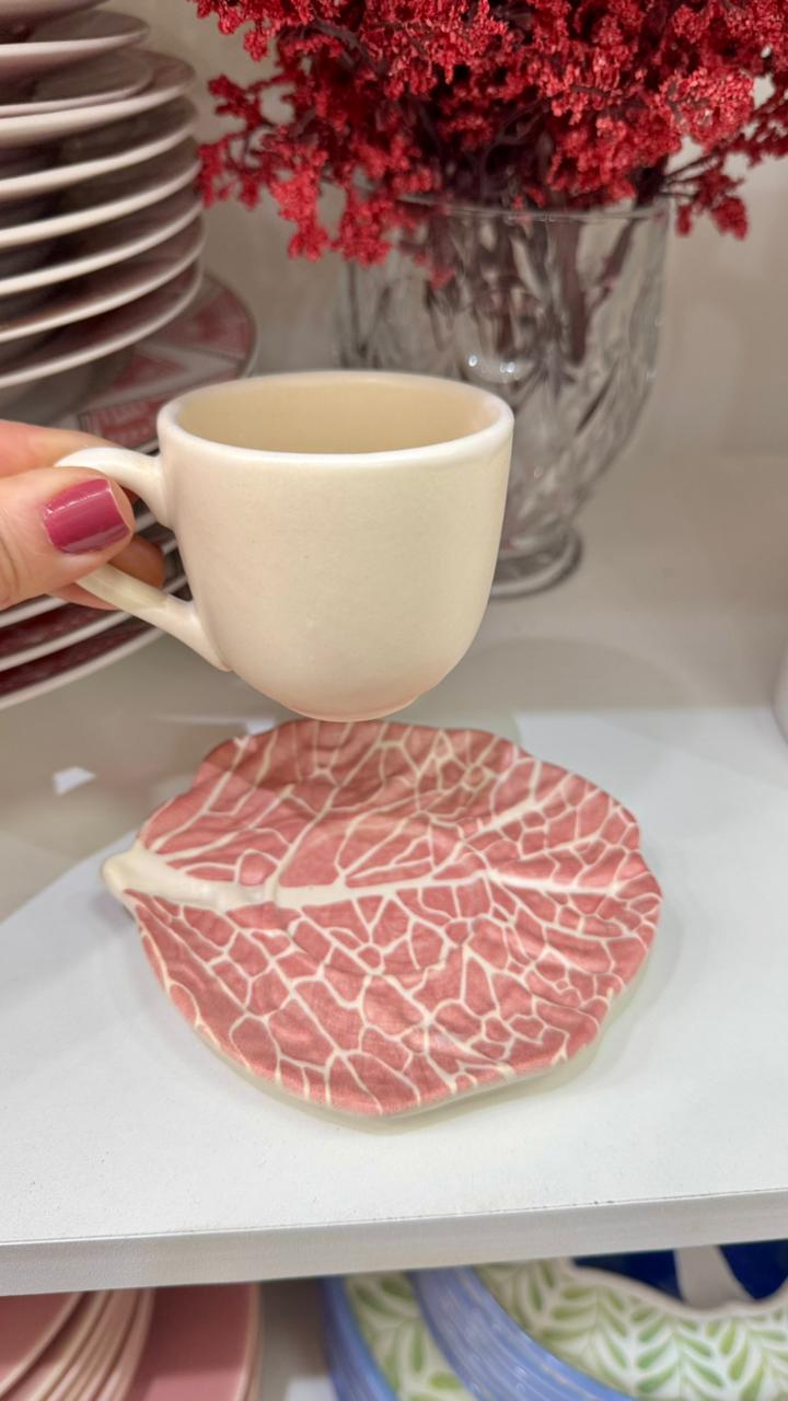 XICARA MAIS PIRES PARA CAFÉ 90 ML COUVE MATTE ROSA  CERÂMICA SCALLA