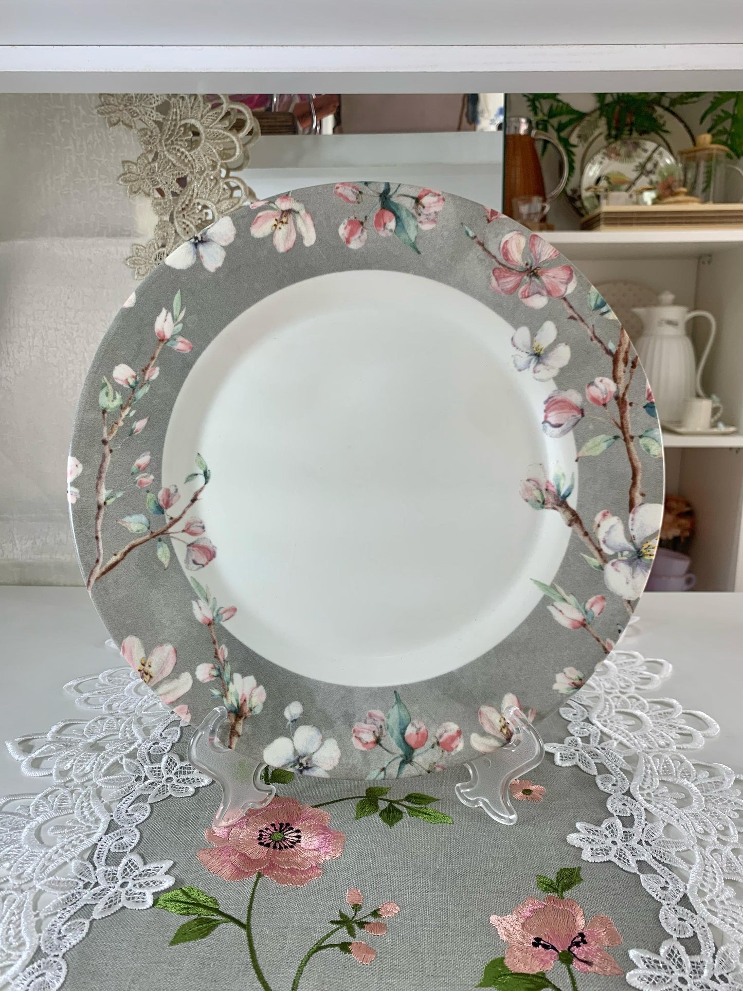 Prato Raso de Cerâmica Coleção Sakura Flores By Kika Sato Alleanza 29cm