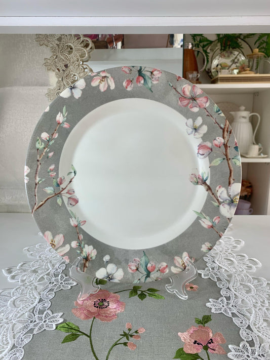 Prato Raso de Cerâmica Coleção Sakura Flores By Kika Sato Alleanza 29cm