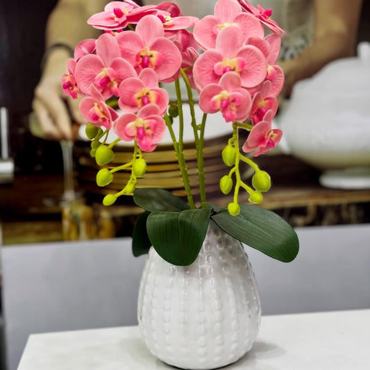 Vaso Cerâmica  Le Branco 14,5x13,5cm Orquídea florArte Rosa Suave