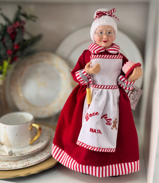 MAMAE NOEL NATAL COZINHEIRA (VERMELHO BRANCO) 30CM