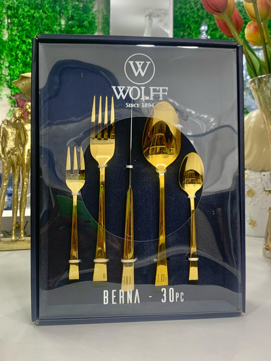 Faqueiro Em Aço Inox- Wolff Berna Dourado 30 Peças
