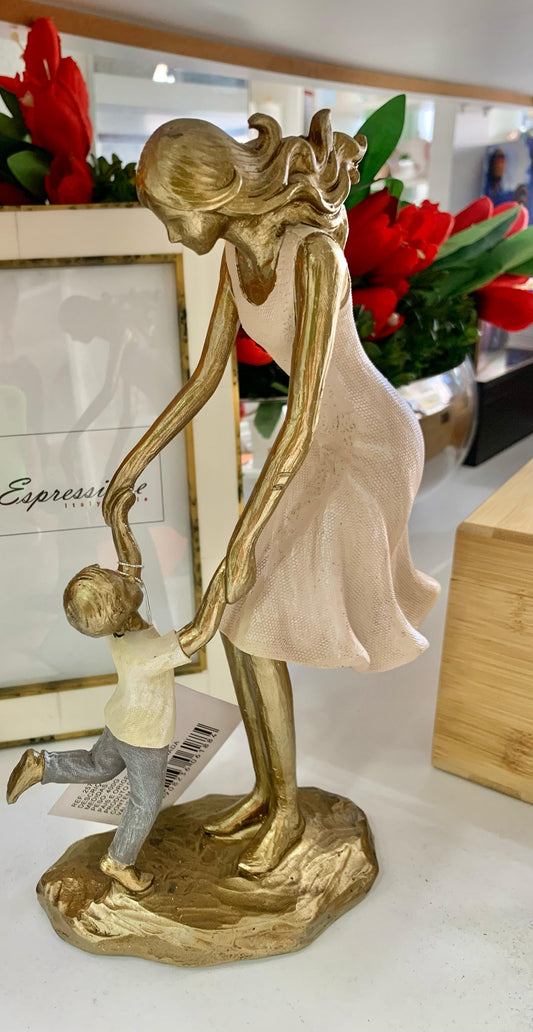 Estatueta Família Mãe E Filho Decoração Escultura