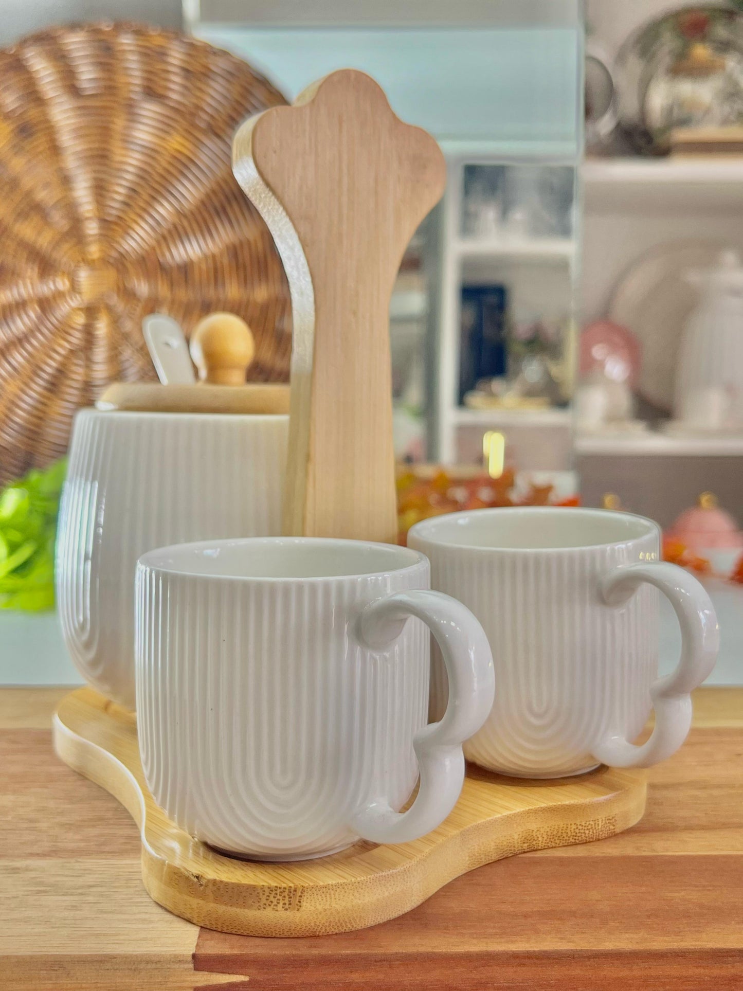 Xícara Café Açucareiro e Suporte Bambu Oasis 4 Peças - Kit