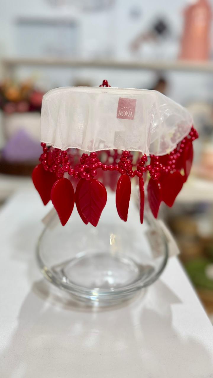 COBRE JARRA EM PEDRARIA COM DETALHES EM FOLHAS 23CM