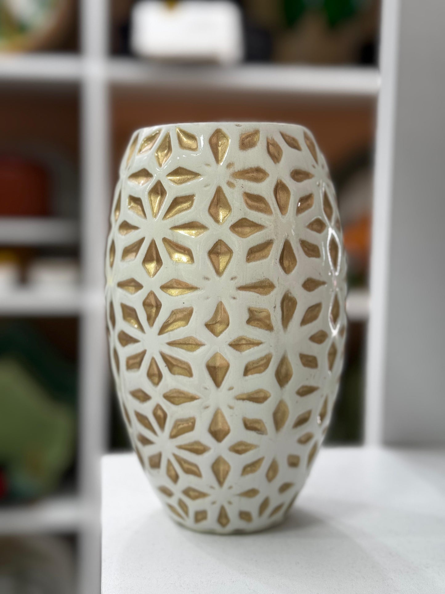Vaso Gold floral  G em Cerâmica