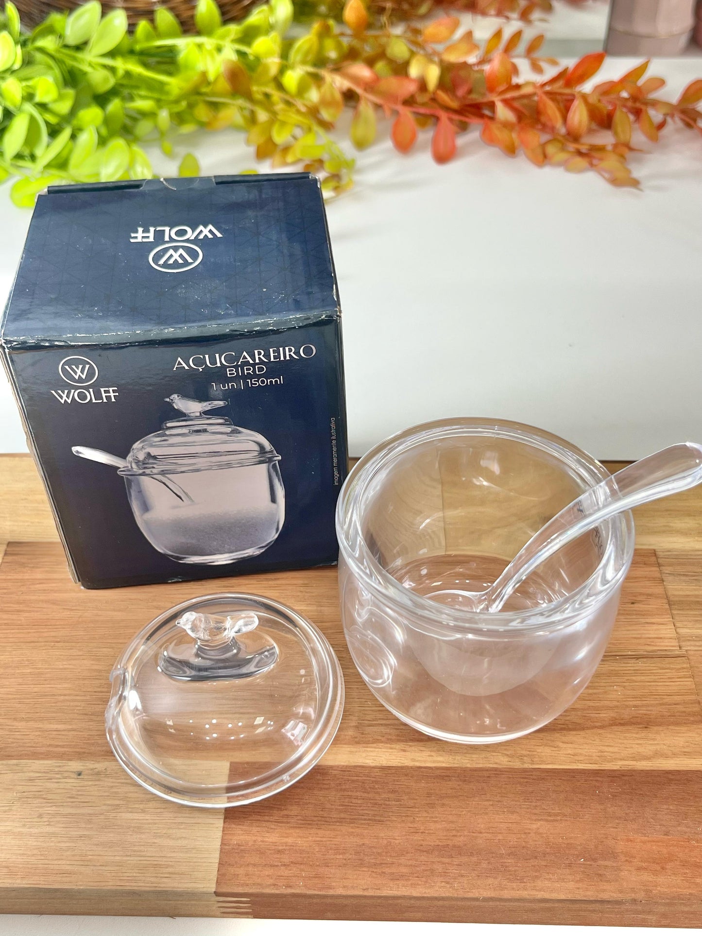 Açucareiro Com Colher e Tampa Bird 150ml Cristal Ecológico
