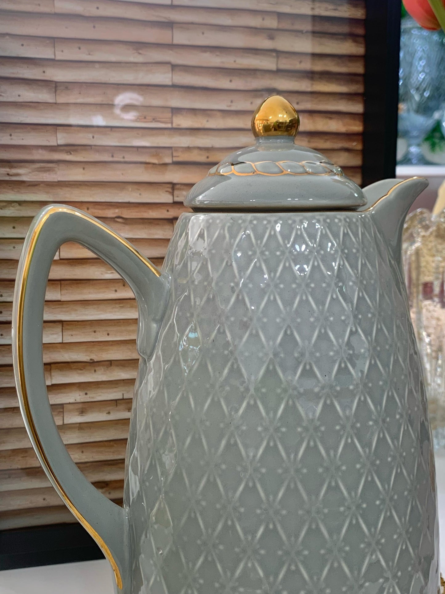 Garrafa Térmica 900ml Para Café De Porcelana Renda CINZA Wolff