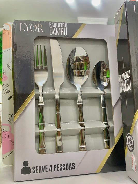 Faqueiro 16 Peças De Aço Inox Bambu Elegant - Lyor