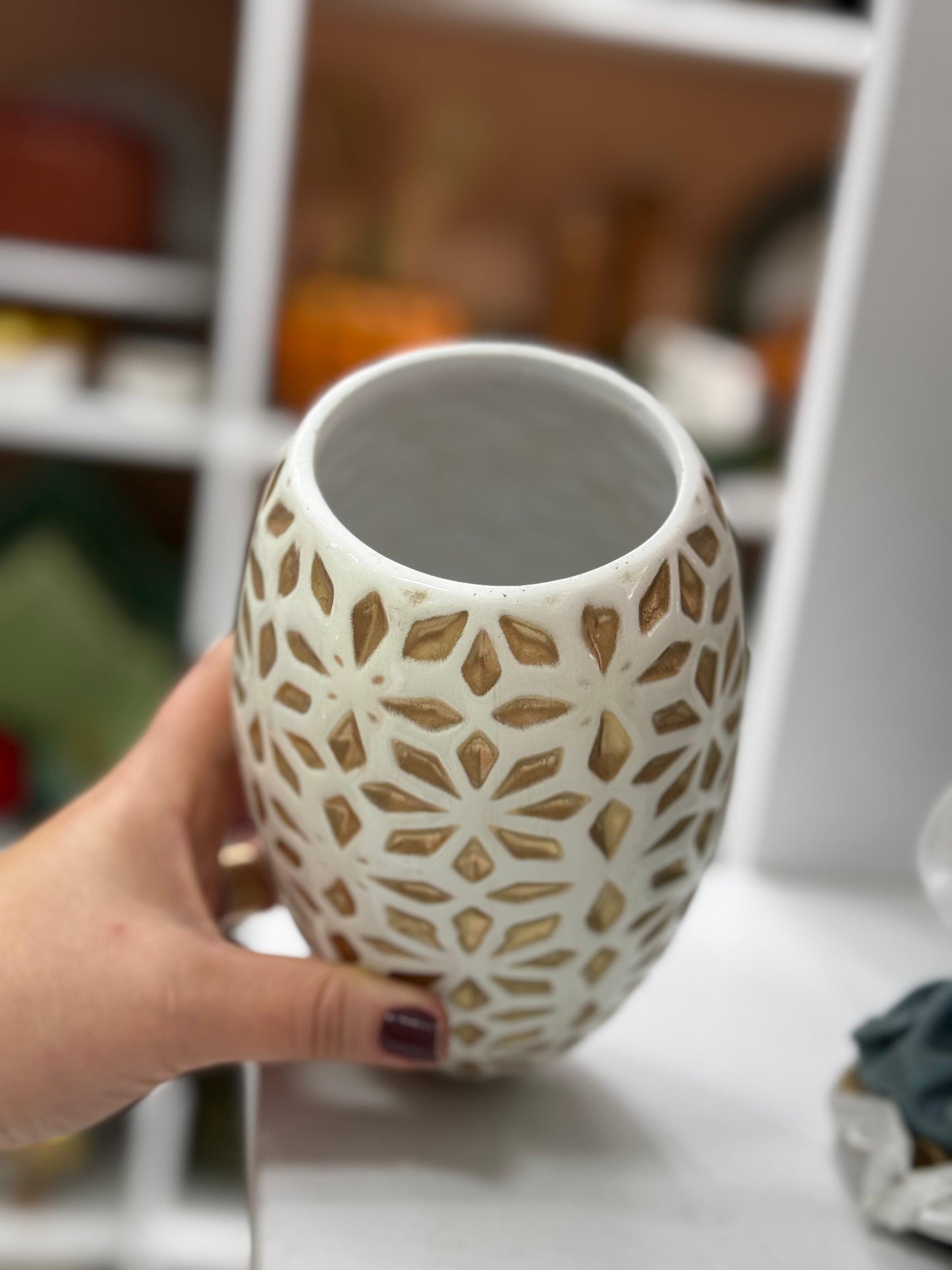 Vaso Gold floral  G em Cerâmica
