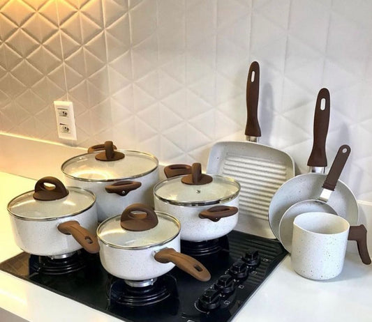 Jogo de Panelas Brinox Antiaderente Ceramic Life 8 Peças Smart Plus Vanilla