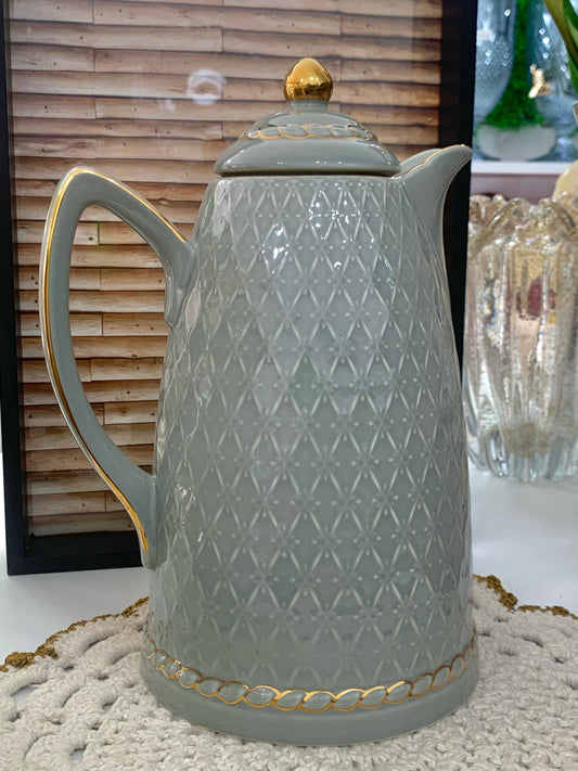 Garrafa Térmica 900ml Para Café De Porcelana Renda CINZA Wolff