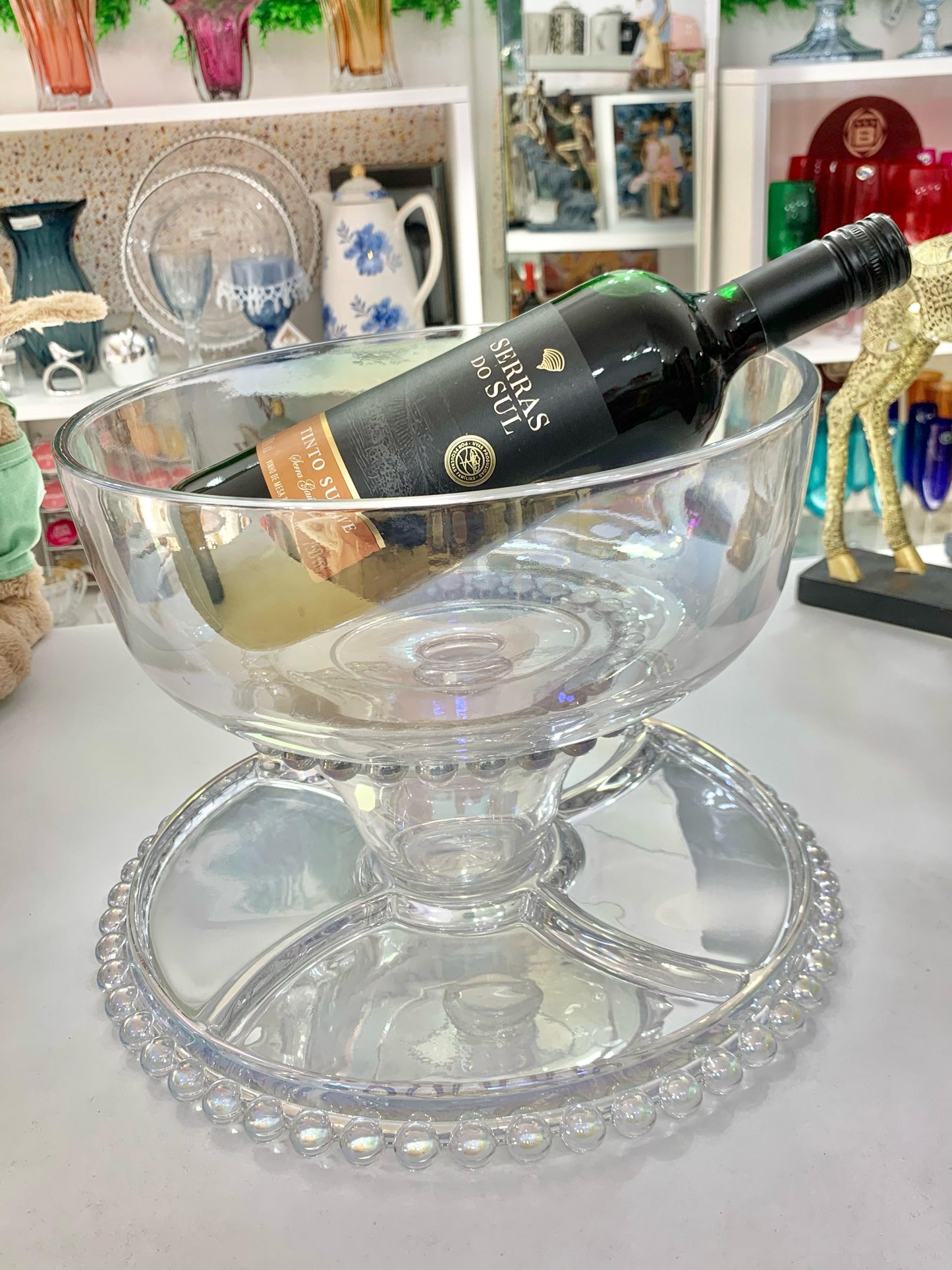 Prato para Bolo de Cristal com Pé e Tampa Pearl Rainbow - Wolff