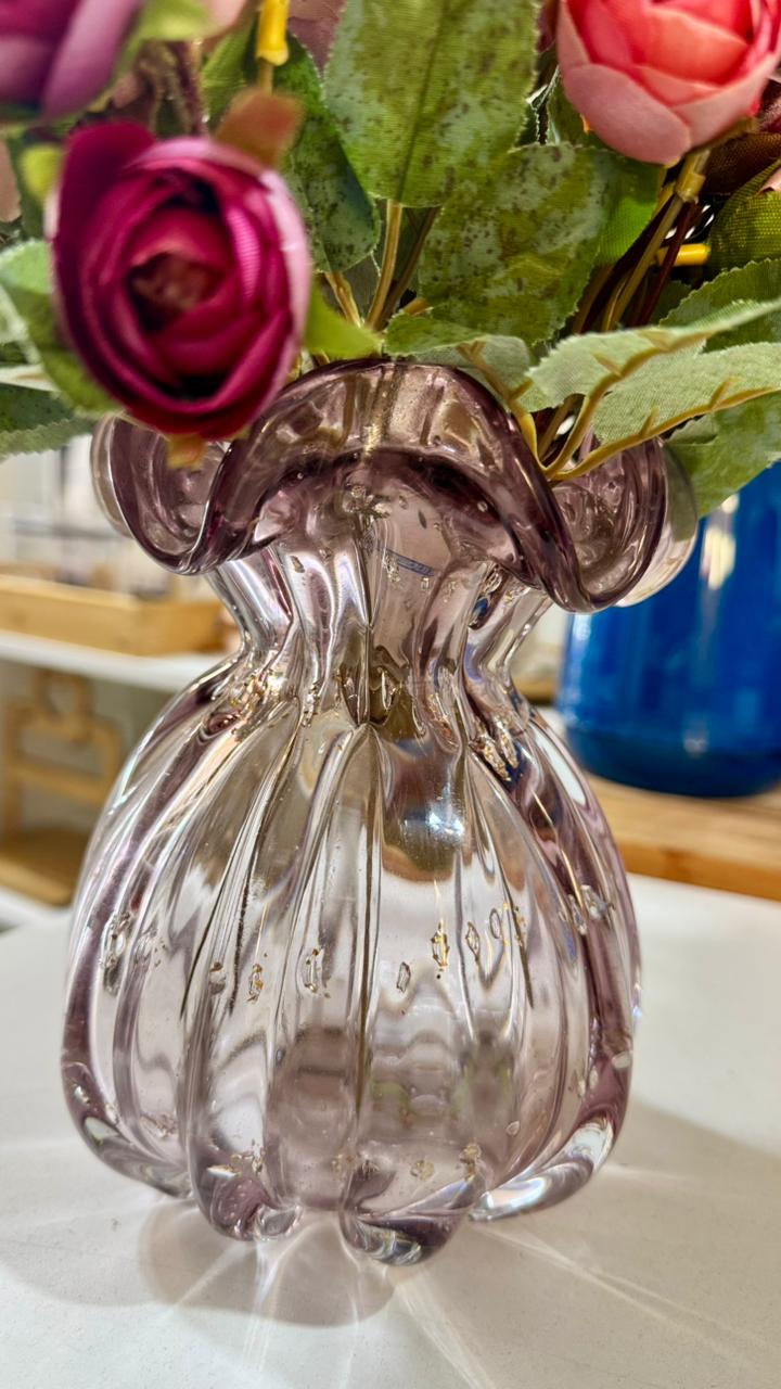VASO ITALY ROSA CLARO E DOURADO 13X17CM