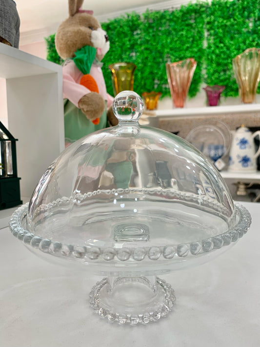 WOLFF - Prato de Cristal com Pé e Tampa 20cm x 18cm - Linha Pearl