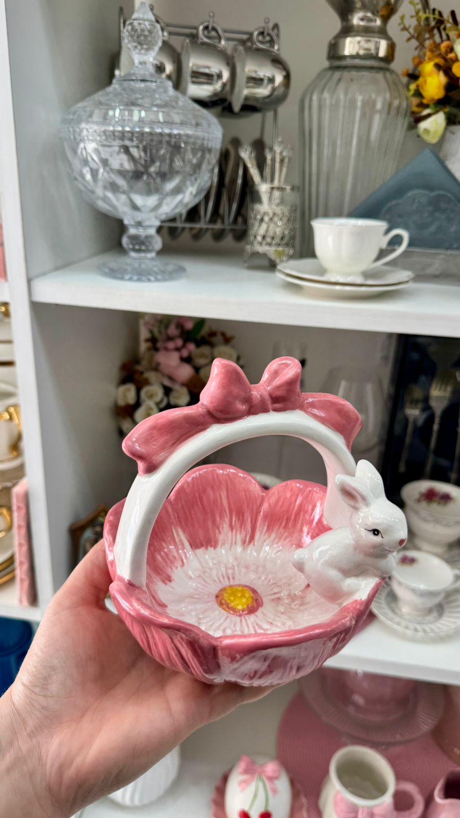 PORTA OVO DE PÁSCOA FLOR ROSA 16CM