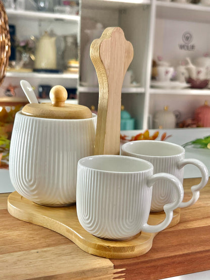 Xícara Café Açucareiro e Suporte Bambu Oasis 4 Peças - Kit