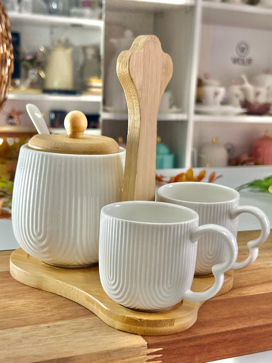 Xícara Café Açucareiro e Suporte Bambu Oasis 4 Peças - Kit