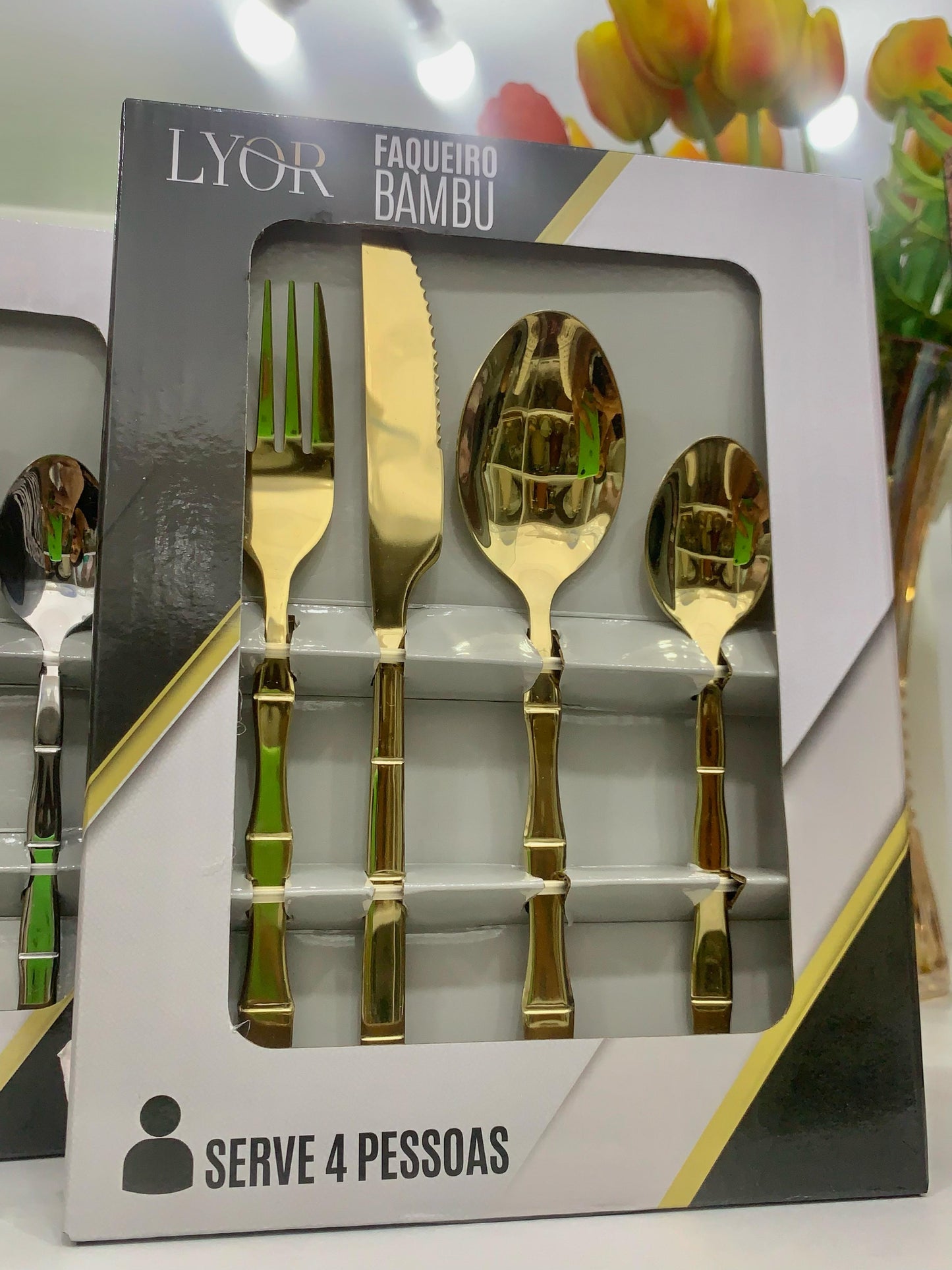 Faqueiro 16 Peças de Aço Inox Bambu Elegant DOURADO - Lyor