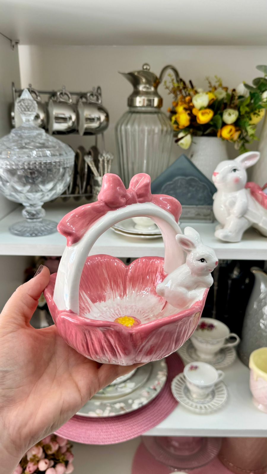 PORTA OVO DE PÁSCOA FLOR ROSA 16CM