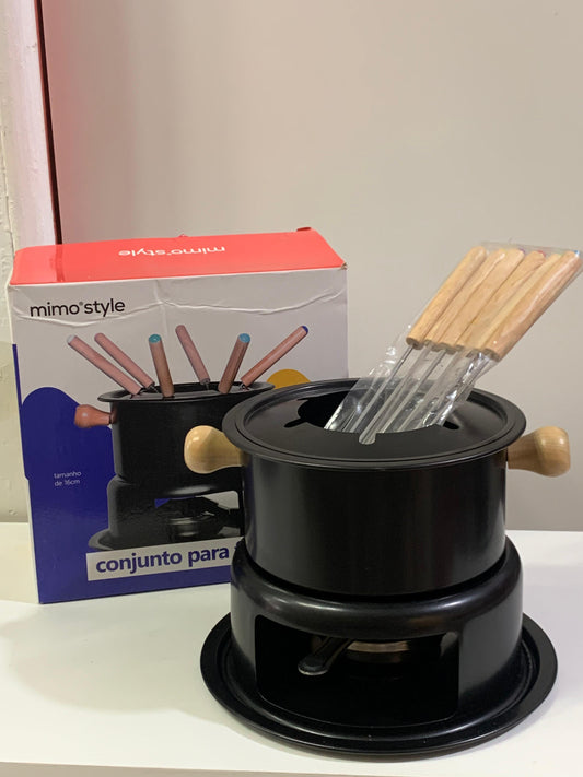 Aparelho De Fondue Para 6 Pessoas Compacto De Cerâmica Cor Preto