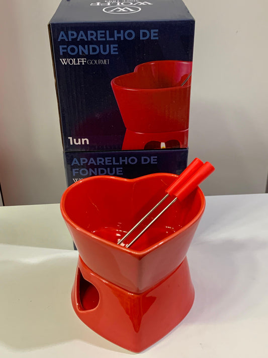 Aparelho de Fondue 4 Peças Coração Para Duas Pessoas Vermelho 400ml