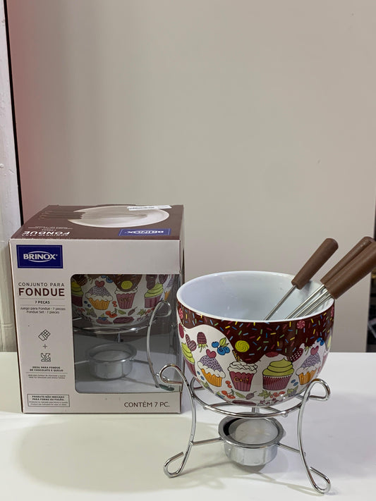 Aparelho De Fondue 7 Peças Cupcake Cerâmica Linha Fondue Branco - Brinox