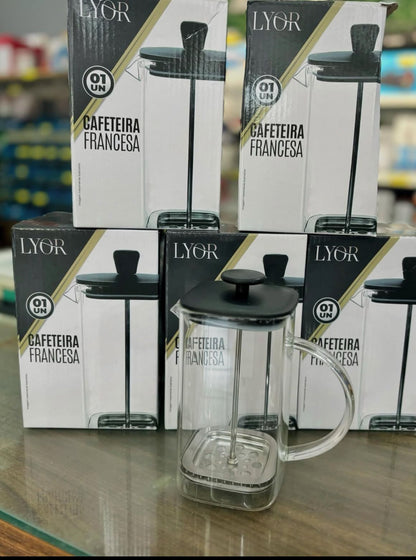 Prensa Francesa de Vidro Borossilicato e Tampa de Plástico Preta 600ml - Lyor