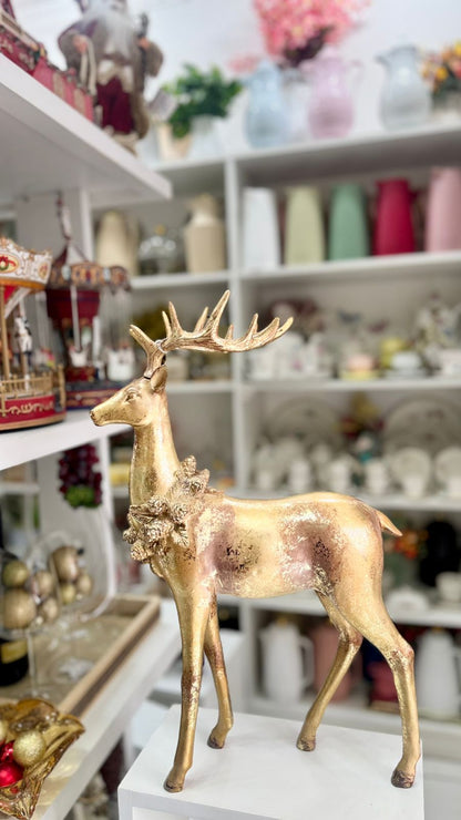 RESINA NATAL RENA EM PE COR BROZE/DOURADO 50,5X32CM