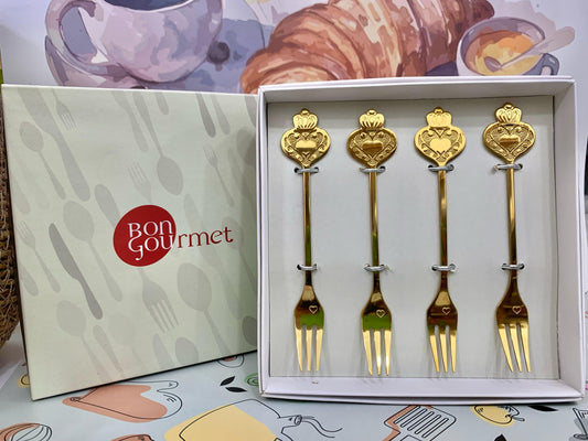 Conjunto 4 Garfos Aço Inox Para Bolo Key Dourado