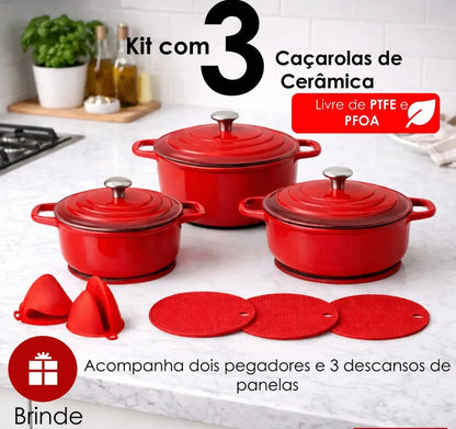 CONJUNTO CAÇAROLAS COM INDUÇÃO AMALFI 08 PEÇAS VERMELHA