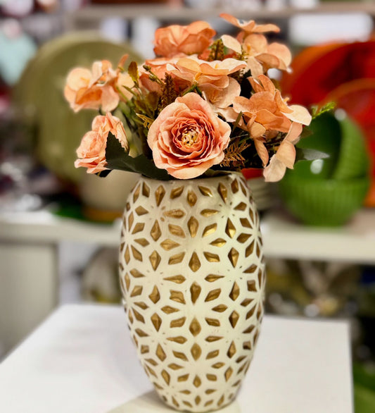 Vaso Gold floral  G em Cerâmica