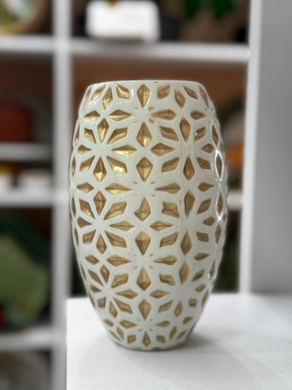 Vaso Gold floral  G em Cerâmica
