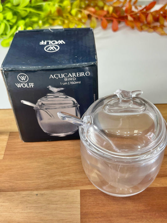 Açucareiro Com Colher e Tampa Bird 150ml Cristal Ecológico