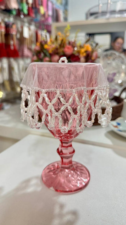 COBRE TAÇA EM PEDRARIAS CRISTAL E PÉROLA 14CM