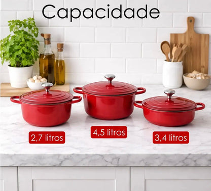 CONJUNTO CAÇAROLAS COM INDUÇÃO AMALFI 08 PEÇAS VERMELHA