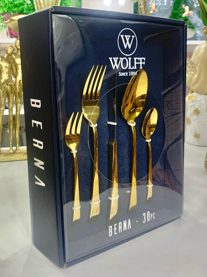 Faqueiro Em Aço Inox- Wolff Berna Dourado 30 Peças