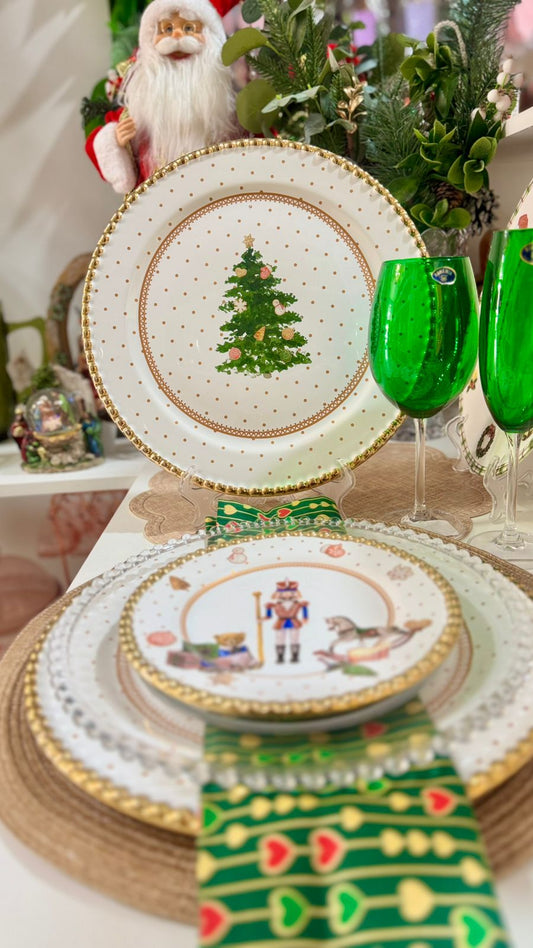Sousplat Toys Christmas com Ouro Cerâmica 34cm Scalla
