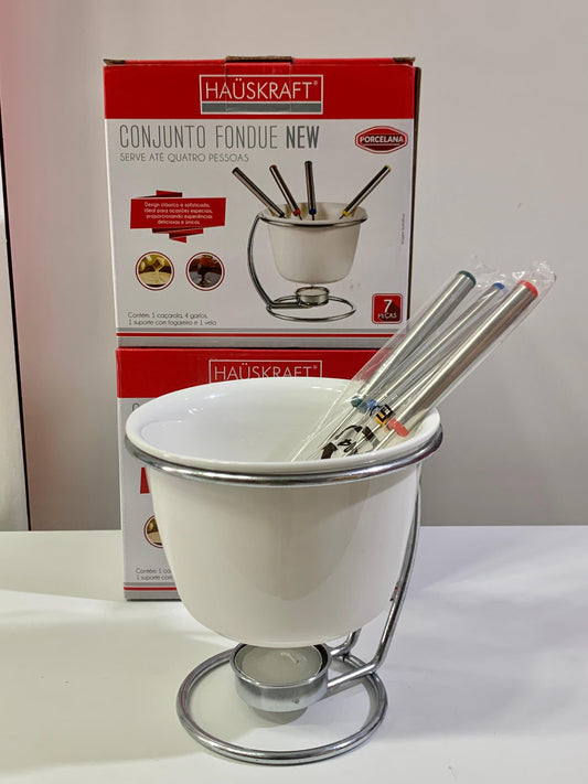 Conjunto Para Fondue Novo Em Porcelana Branca Hauskraft