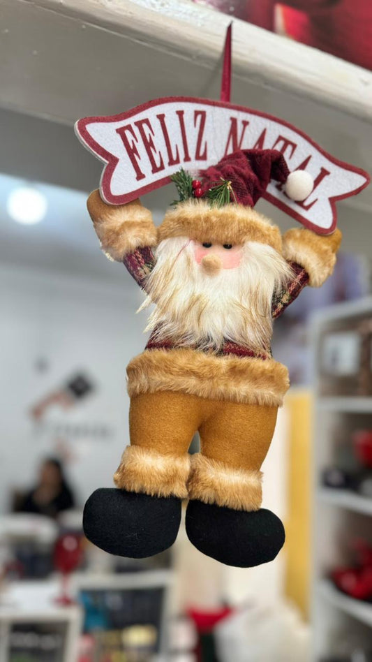 ENFEITE NATAL PAPAI NOEL COM PLACA (VERMELHO XADREZ) 38X26CM