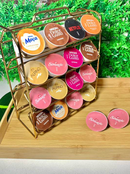 PORTA CAPSULAS DOLCE GUSTO DOURADO  AÇO CARBONO RESISTENTE 32 CAPSULAS